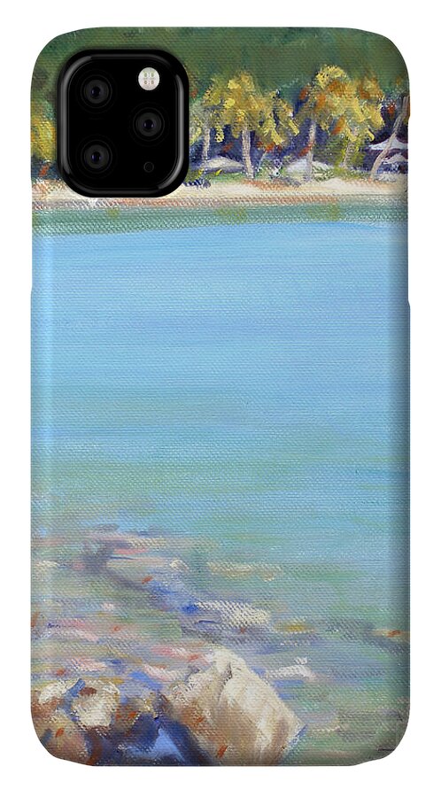 Honey Moon Beach iPhone 11 Case featuring the painting Honey Moon Beach by Candace Lovely