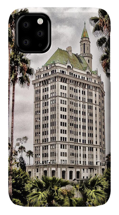 Hotel In Long Beach iPhone 11 Case featuring the digital art Hotel In Long Beach by Bob Winberry