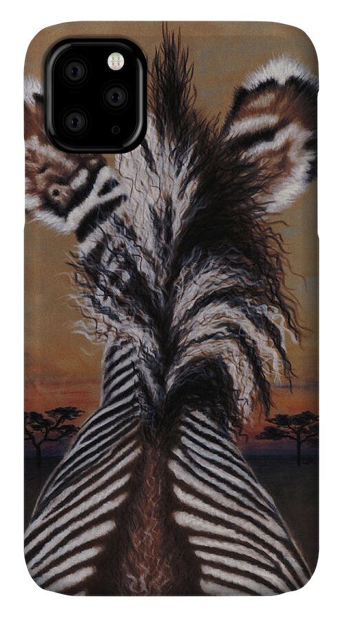 Zebra iPhone 11 Case featuring the painting I Herd That by Lori Sutherland