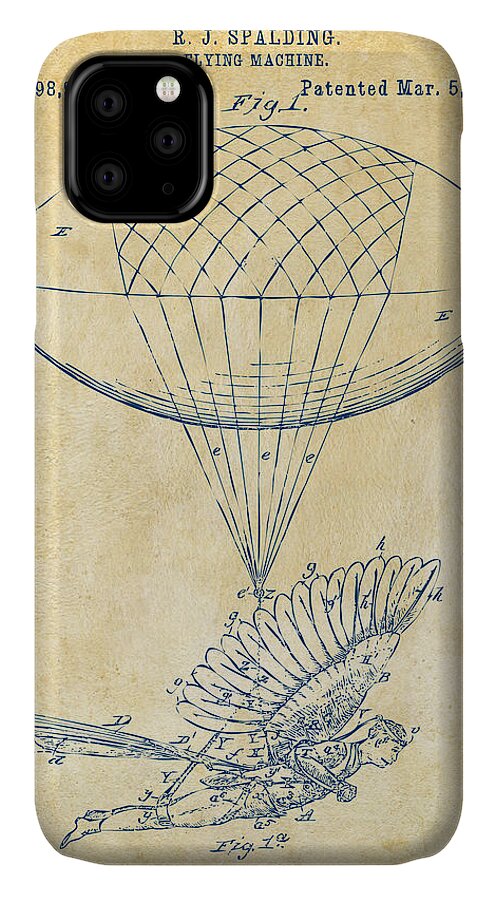 Patent iPhone 11 Case featuring the digital art Icarus Airborn Patent Artwork Vintage by Nikki Marie Smith