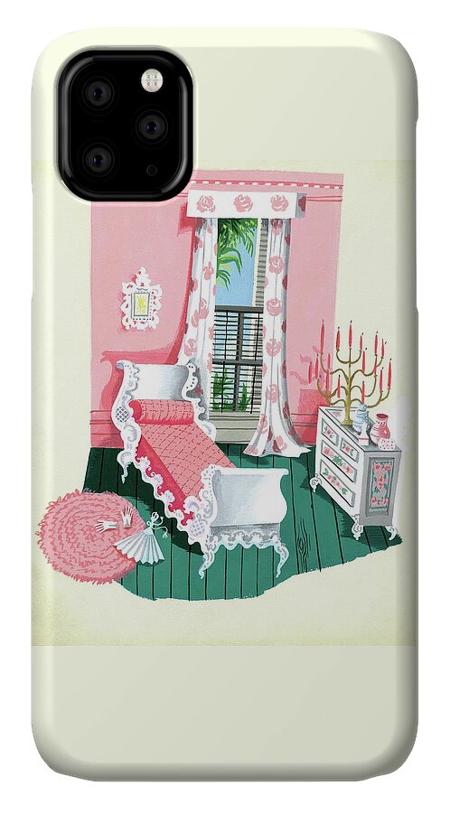 Illustration Of A Victorian Style Pink And Green iPhone 11 Case