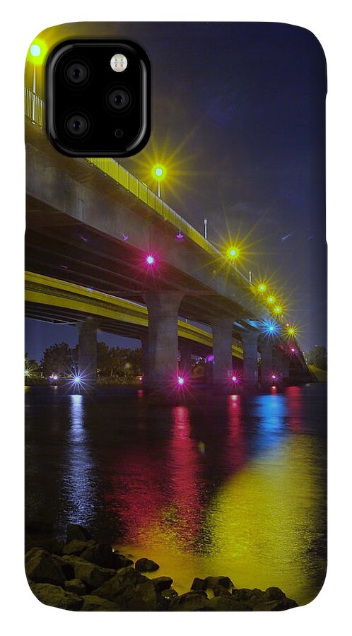Night iPhone 11 Case featuring the photograph Ingraham Street Bridge at Night by Wesley Elsberry