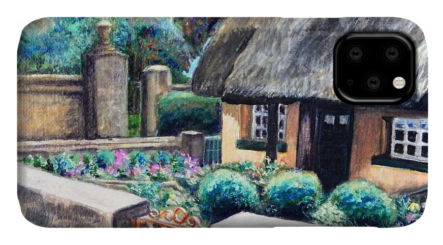 Landscape iPhone 11 Case featuring the painting Irish Cottage by Linda Markwardt