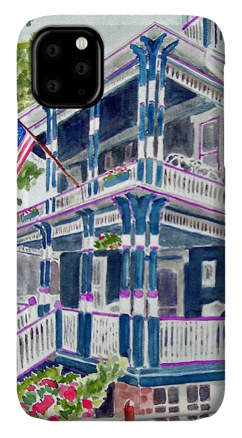 Cape May iPhone 11 Case featuring the painting Jackson Street Inn of Cape May by Marlene Schwartz Massey