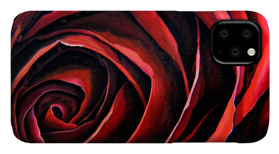 Red Rose iPhone 11 Case featuring the painting January Rose by Thu Nguyen