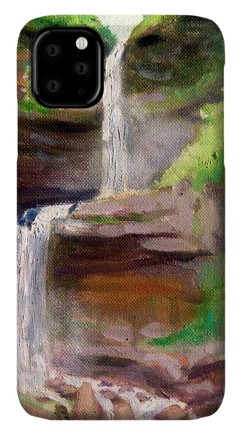 Landscape iPhone 11 Case featuring the painting Kaaterskill Falls by Nicolas Bouteneff