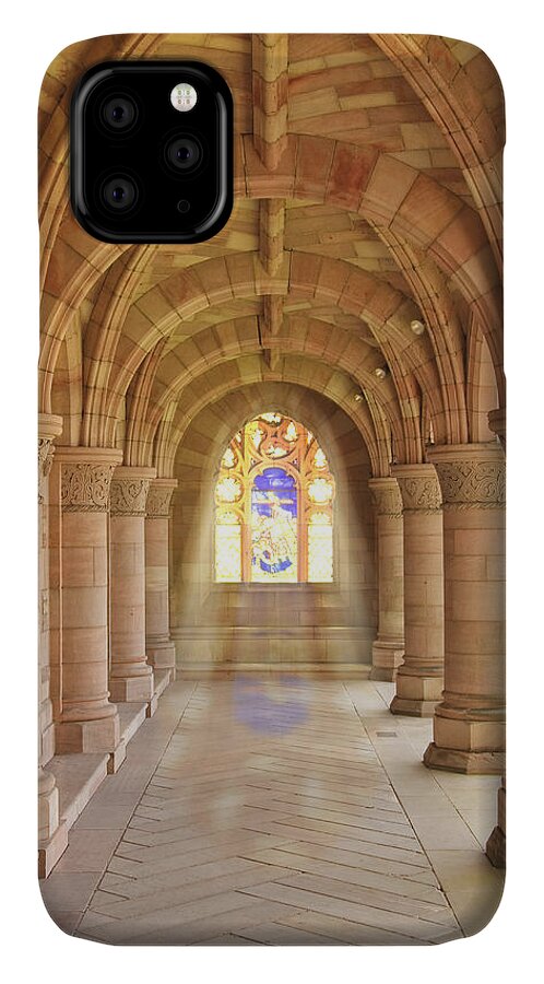 Architecture iPhone 11 Case featuring the photograph Kelso Abbey stained glass by Sue Leonard