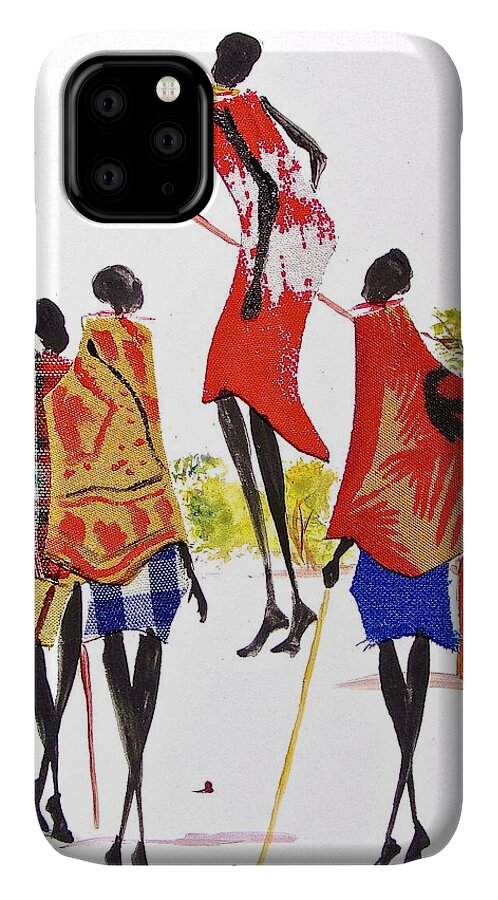 African Paintings iPhone 11 Case featuring the painting L 104 by Albert Lizah
