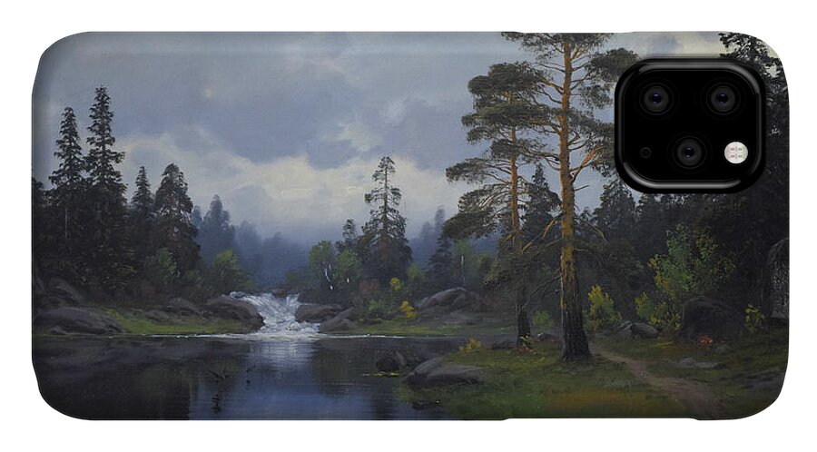 This Painting Is Created By Gonrad Selmyhr (1877-1944). Oil Painting On Canvas. iPhone 11 Case featuring the painting Landscape from Norway by Gonrad Selmyhr