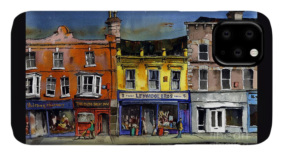 Valbyrne iPhone 11 Case featuring the mixed media Ledwidges One Stop shop, Bray by Val Byrne