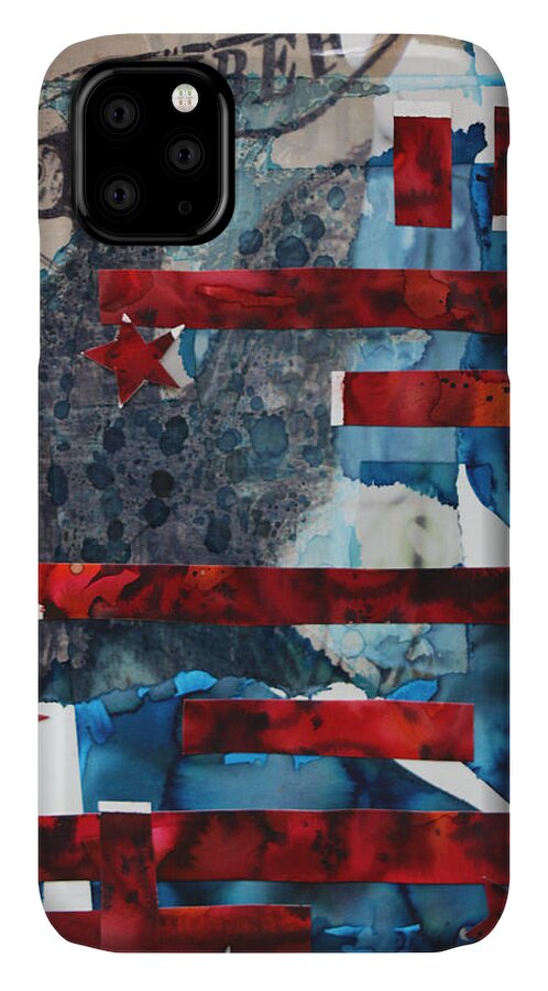 Liberty iPhone 11 Case featuring the mixed media Liberty by Allison Fox