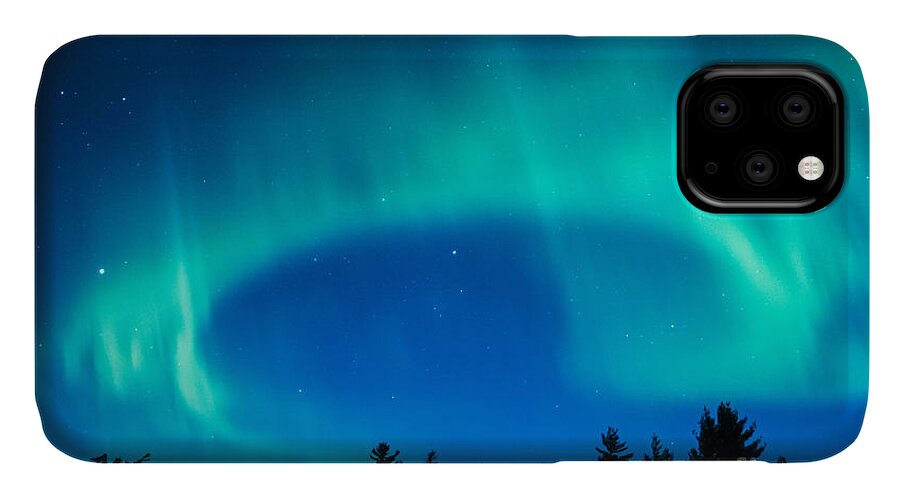 Aurora Borealis iPhone 11 Case featuring the photograph Light Swirl on Rainy Lake by Lori Dobbs