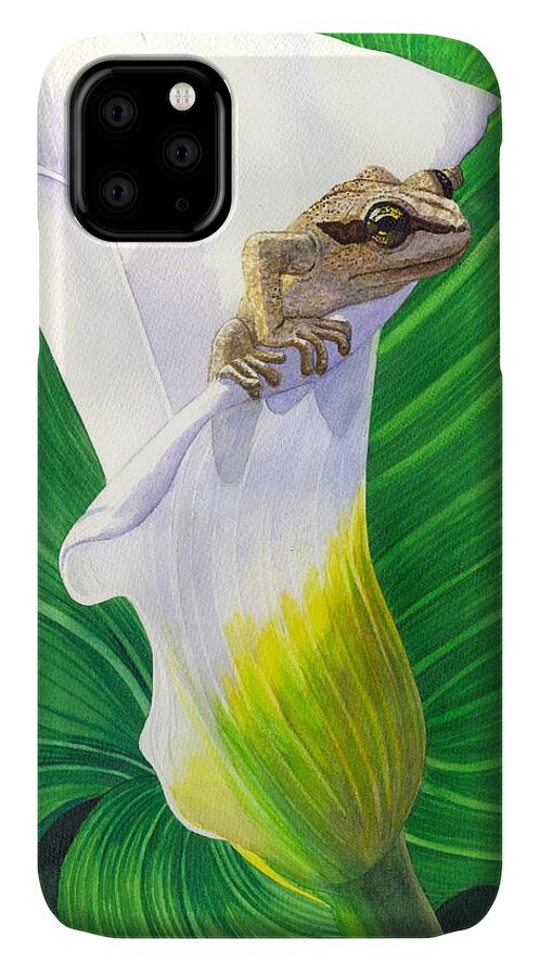 Frog iPhone 11 Case featuring the painting Lily Dipping by Catherine G McElroy