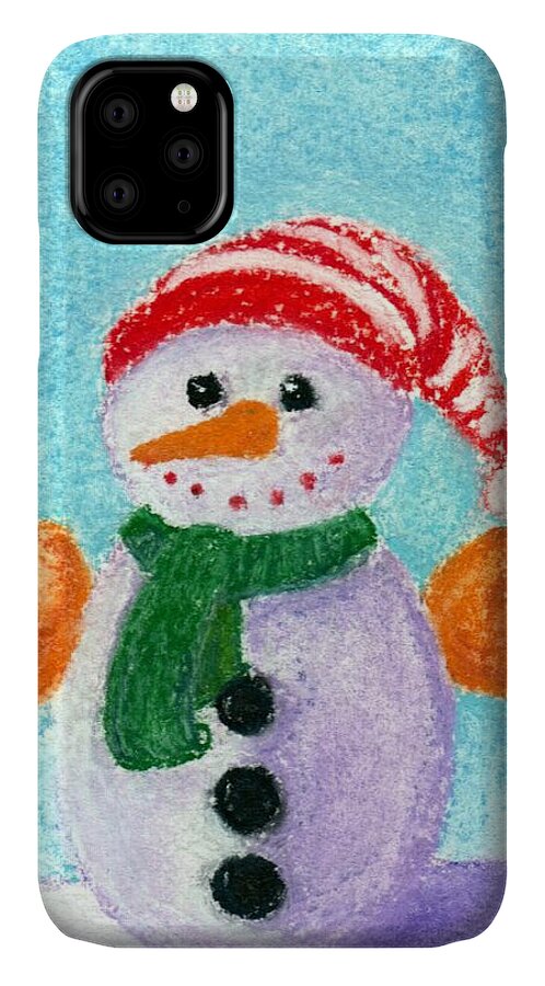 Little iPhone 11 Case featuring the painting Little Snowman by Anastasiya Malakhova