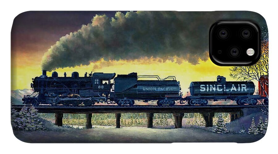 Train iPhone 11 Case featuring the painting Locomotive in Winter by Douglas Castleman