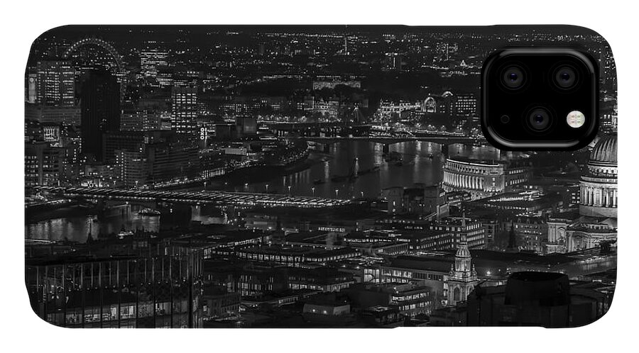 London iPhone 11 Case featuring the photograph London City At Night Black and White by Andy Myatt