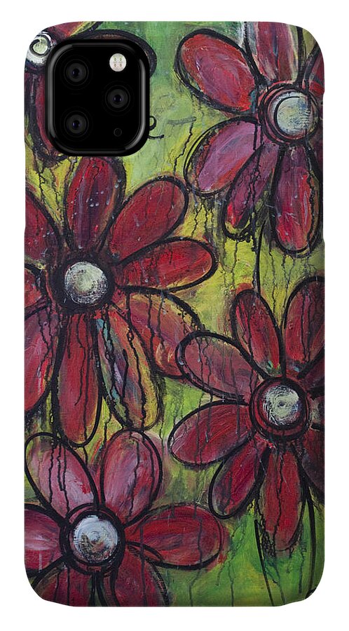 Daisies iPhone 11 Case featuring the painting Love For Five Daisies by Laurie Maves ART