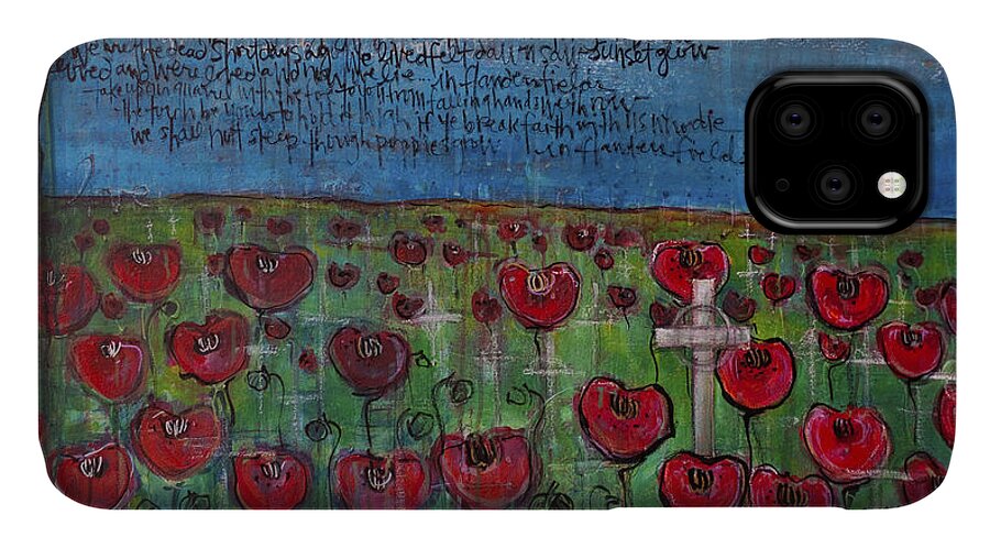 Poppies iPhone 11 Case featuring the painting Love for Flanders Fields Poppies by Laurie Maves ART