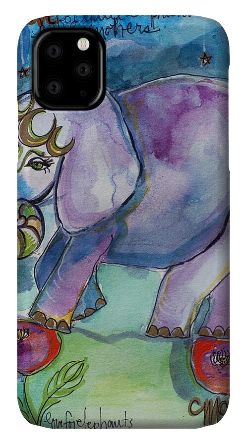 Elephant iPhone 11 Case featuring the painting Lovely Little Elephant2 by Laurie Maves ART