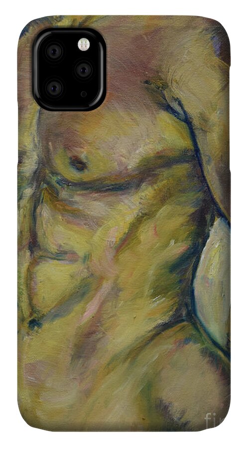 Male Torso iPhone 11 Case featuring the painting Nude Male Torso by Raija Merila