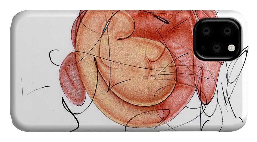 Abstract iPhone 11 Case featuring the drawing Man's Best Friend by Ismael Cavazos
