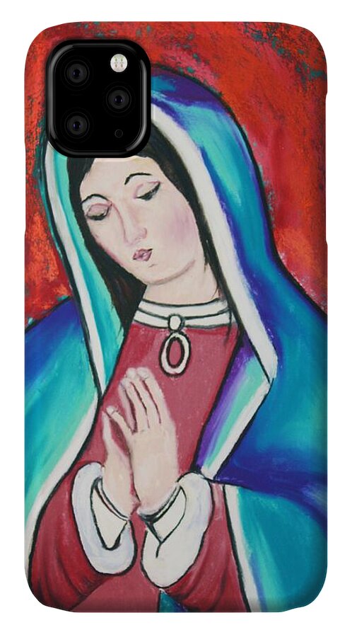 Lady Of Guadalupe iPhone 11 Case featuring the painting Mary by Melinda Etzold