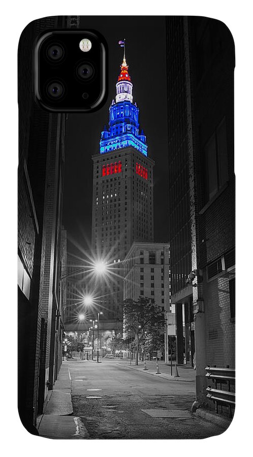 Terminal Tower iPhone 11 Case featuring the photograph Memorial Day Terminal Tower in Cleveland by Clint Buhler