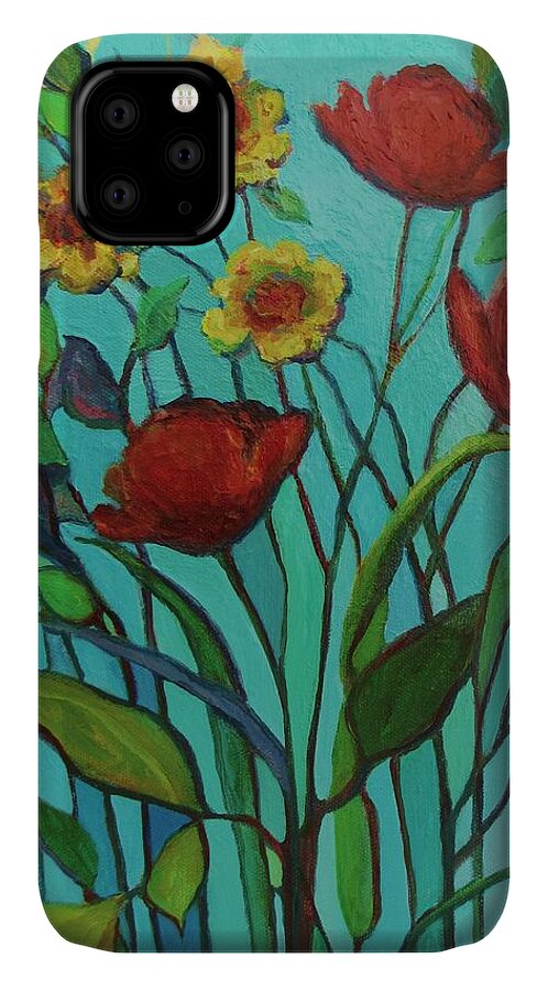 Contemporary Floral Painting iPhone 11 Case featuring the painting Memories of the Meadow by Mary Wolf