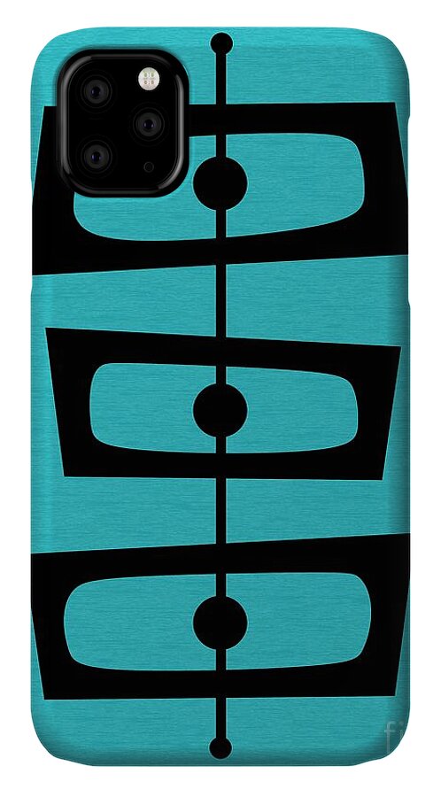 Blue iPhone 11 Case featuring the digital art Mid Century Shapes on Turquoise by Donna Mibus
