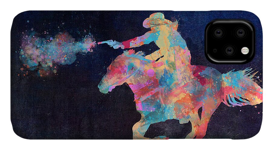 Cowgirl iPhone 11 Case featuring the digital art Midnight Cowgirls Ride Heaven Help the Fool Who Did Her Wrong by Nikki Marie Smith