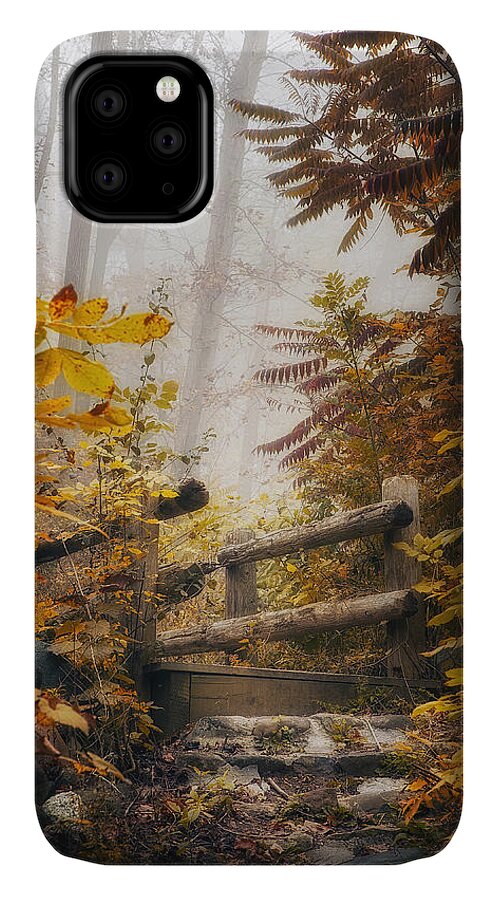 Bridge iPhone 11 Case featuring the photograph Misty Footbridge by Scott Norris