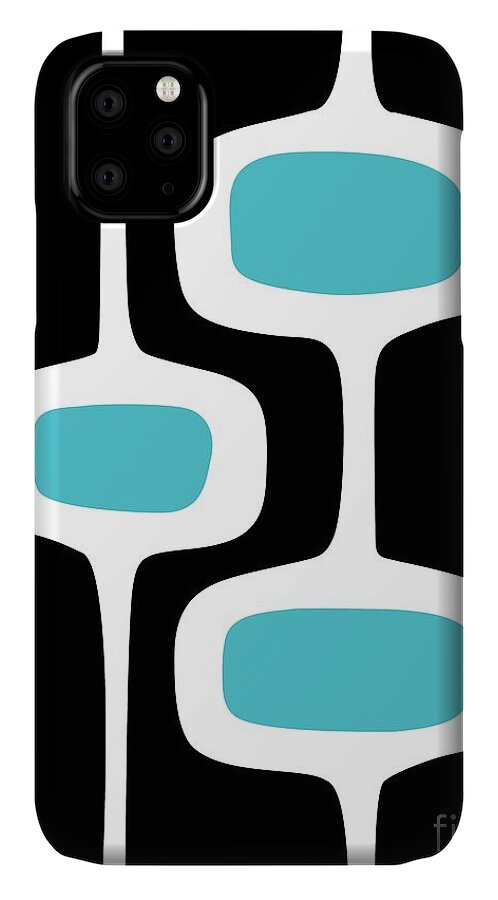 Black iPhone 11 Case featuring the digital art Mod Pod 2 White on Black by Donna Mibus