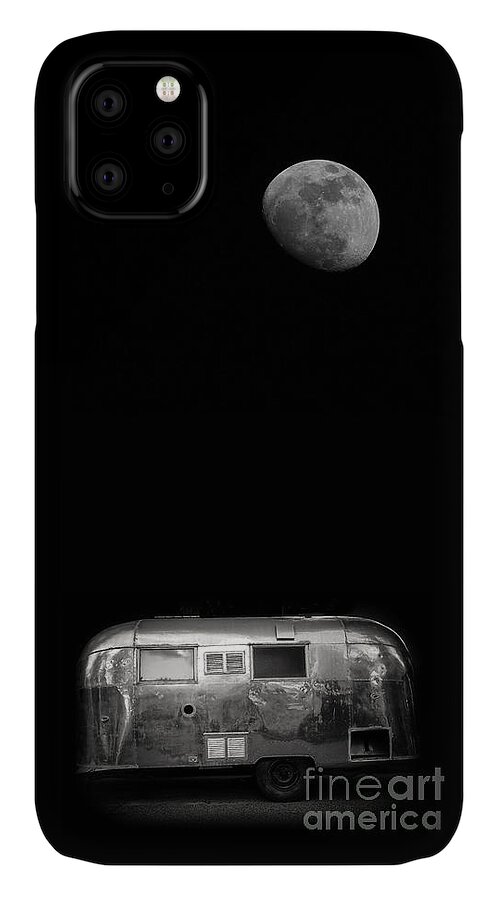 Black iPhone 11 Case featuring the photograph Moonrise over Airstream by Edward Fielding