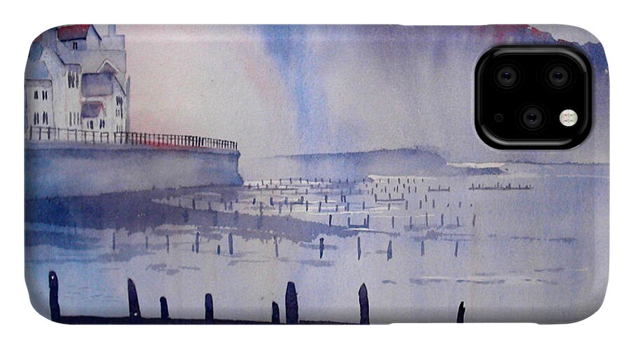 Glenn Marshall Artist iPhone 11 Case featuring the painting Morning Mist at Sandsend by Glenn Marshall