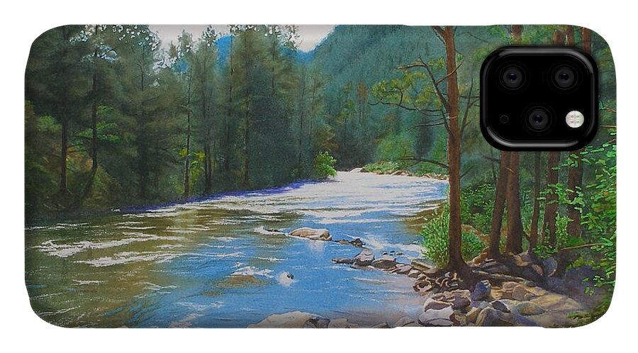 Painting iPhone 11 Case featuring the painting Morning on the Poudre River by Daniel Dayley