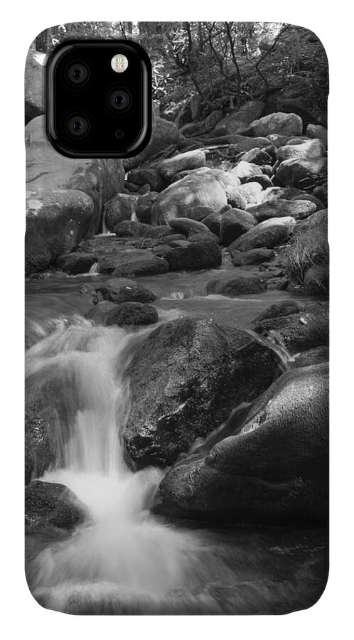 Brook iPhone 11 Case featuring the photograph Mountain Stream Monochrome by Larry Bohlin