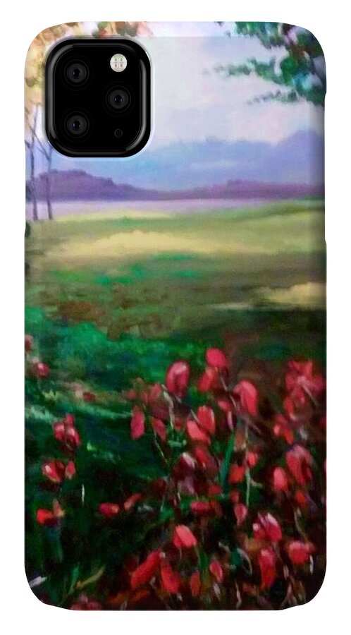 Landscape Art iPhone 11 Case featuring the painting Nature's Beauty by Ray Khalife