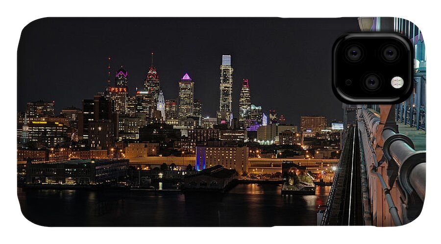 Philadelphia iPhone 11 Case featuring the photograph Nighttime Philly from the Ben Franklin by Jennifer Ancker