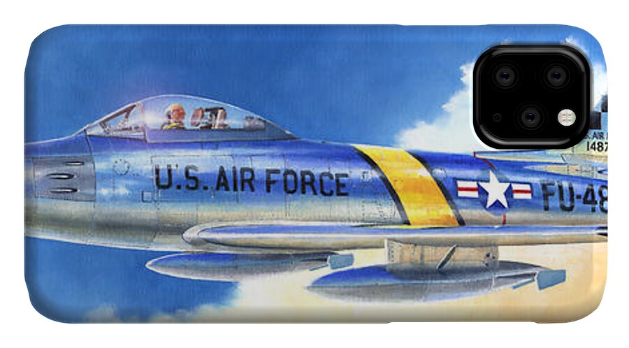 Aviation iPhone 11 Case featuring the painting North American F-86F Sabre by Douglas Castleman