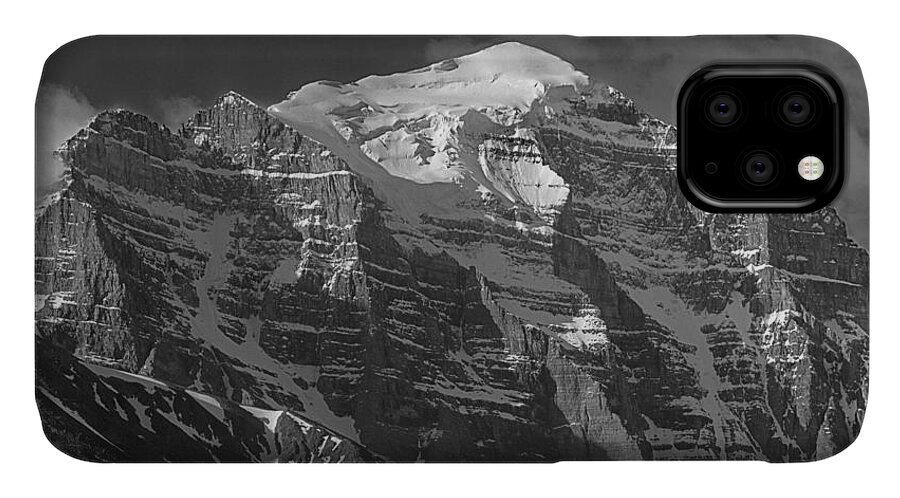 North Face Mt. Temple iPhone 11 Case featuring the photograph 203553-North Face Mt. Temple BW by Ed Cooper Photography