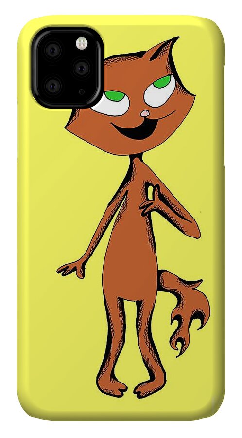 Cat iPhone 11 Case featuring the drawing Nutty Meg Cat Smiling by Pet Serrano