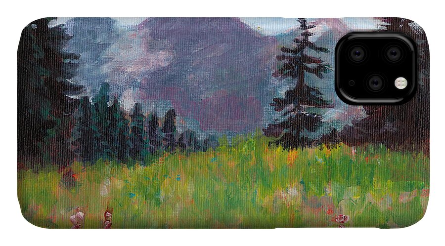 C Sitton Painting Paintings iPhone 11 Case featuring the painting Off the Trail 2 by C Sitton