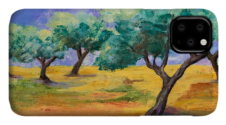 Olive Tree Grove iPhone 11 Case featuring the painting Olive Trees Grove by Elise Palmigiani
