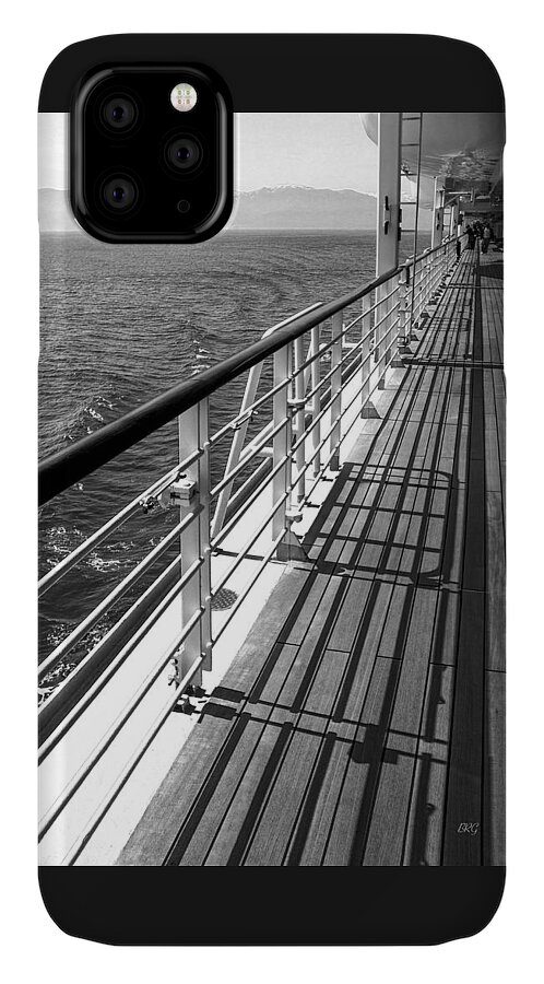 Nautical iPhone 11 Case featuring the photograph On The Cruise Ship Deck Black And White by Ben and Raisa Gertsberg