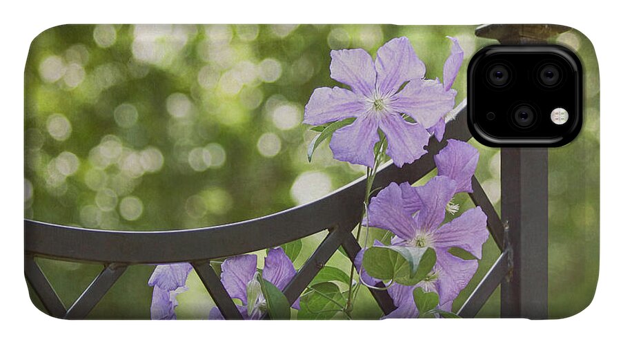 Purple Flower iPhone 11 Case featuring the photograph On The Fence by Kim Hojnacki
