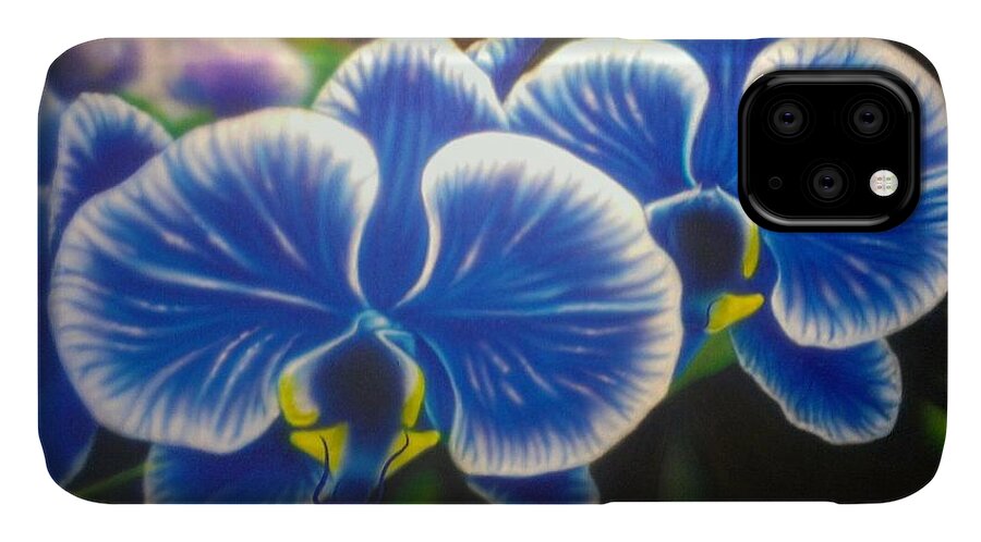 Orchid iPhone 11 Case featuring the painting Orchid-Strated Blues by Darren Robinson