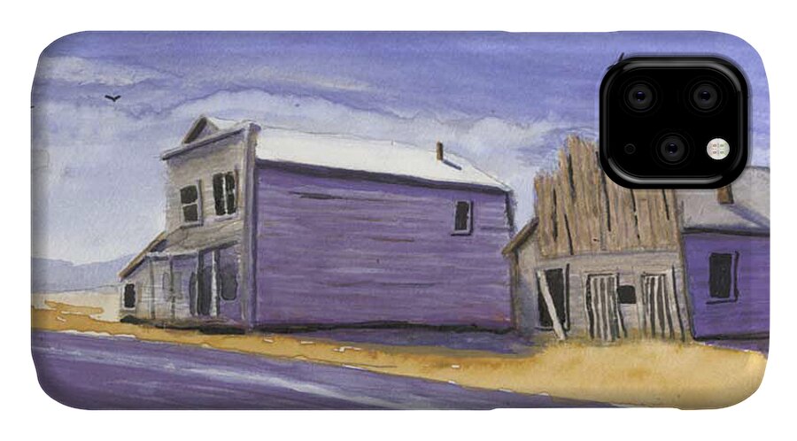 Ghost Town iPhone 11 Case featuring the painting Oregon Ghost Town Watercolor by Chriss Pagani