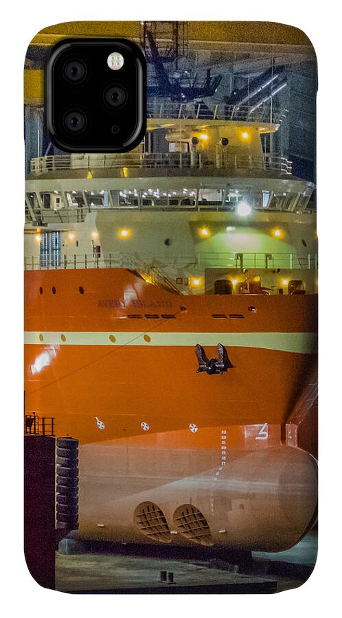 Location iPhone 11 Case featuring the photograph OSV in Port Fourchon Drydock by Gregory Daley MPSA