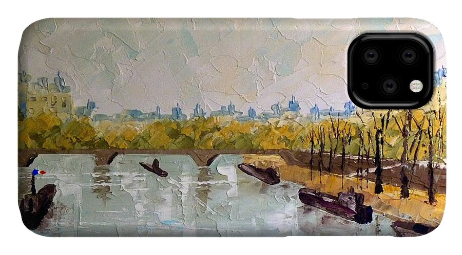 France iPhone 11 Case featuring the painting Paris Le Pond Neuf by Frederic Payet