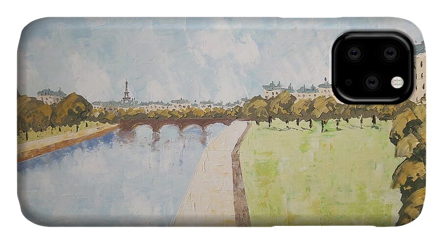 Boat iPhone 11 Case featuring the painting Paris Les quais de la Seine by Frederic Payet